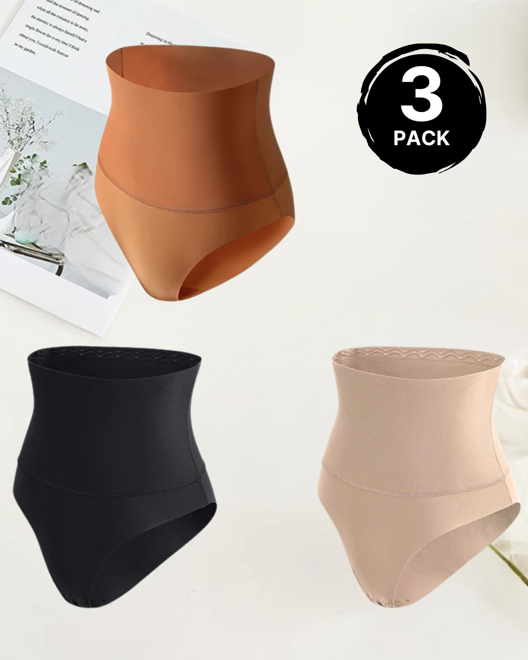 High Waisted Tummy Control Briefs Caramel Black Apricot