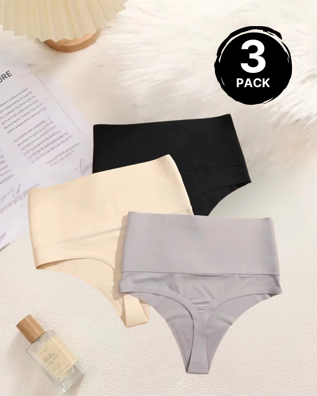 High Waisted Tummy Control Thong Panty black grey apricot