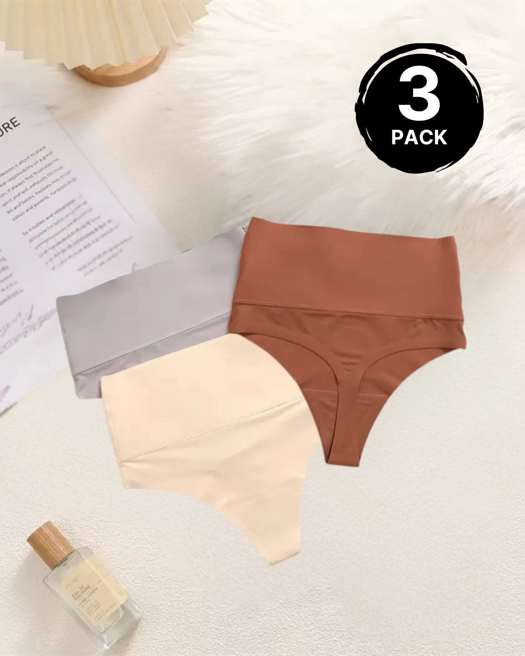 High Waisted Tummy Control Thong Panty grey caramel apricot
