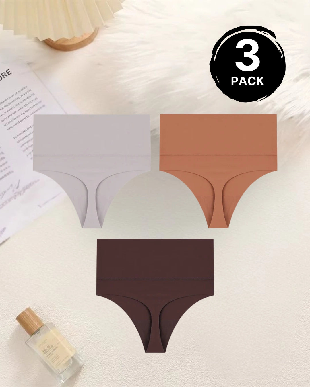 High Waisted Tummy Control Thong Panty caramel grey coffee