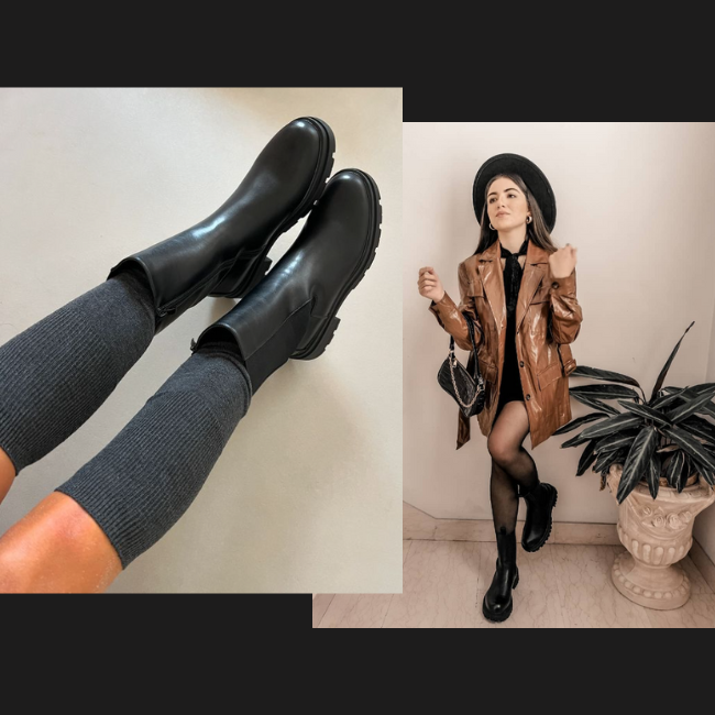 Women Leather Platform Mid-Calf Chelsea Booties