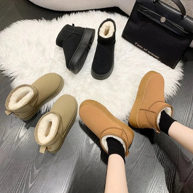Women Plush Flatform with Plateau Fluffy Ankle Booties
