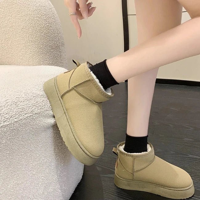 Women Plush Flatform with Plateau Fluffy Ankle Booties