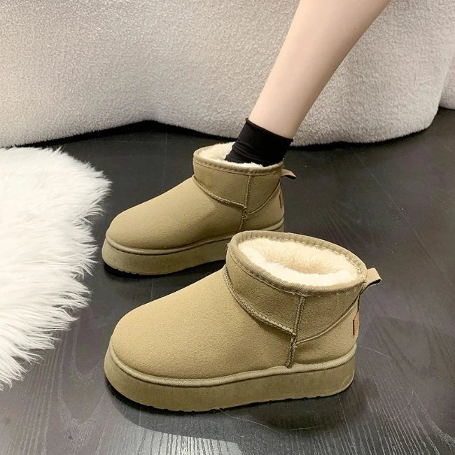 Women Plush Flatform with Plateau Fluffy Ankle Booties