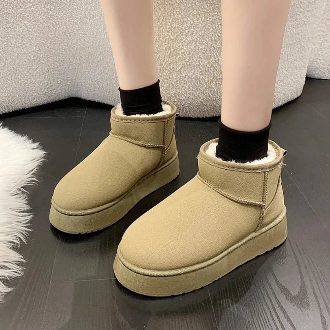 Women Plush Flatform with Plateau Fluffy Ankle Booties