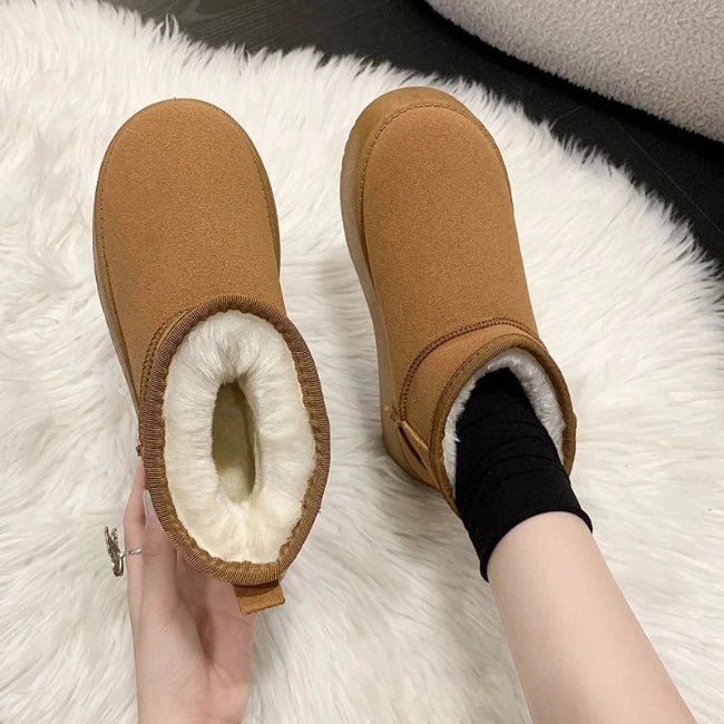 Women Plush Flatform with Plateau Fluffy Ankle Booties