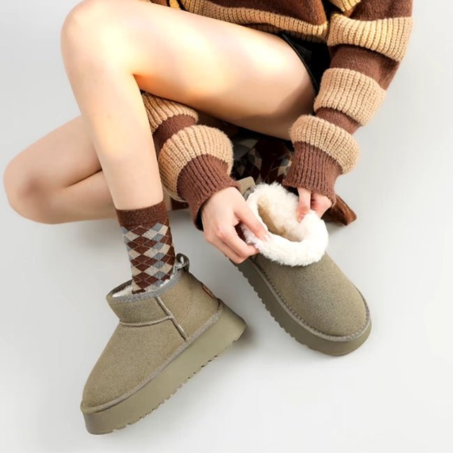 Women Plush Flatform with Plateau Fluffy Ankle Booties
