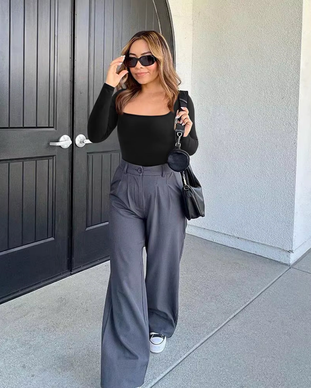 Long Sleeve Square Neck Ribbed Tummy Control Bodysuit