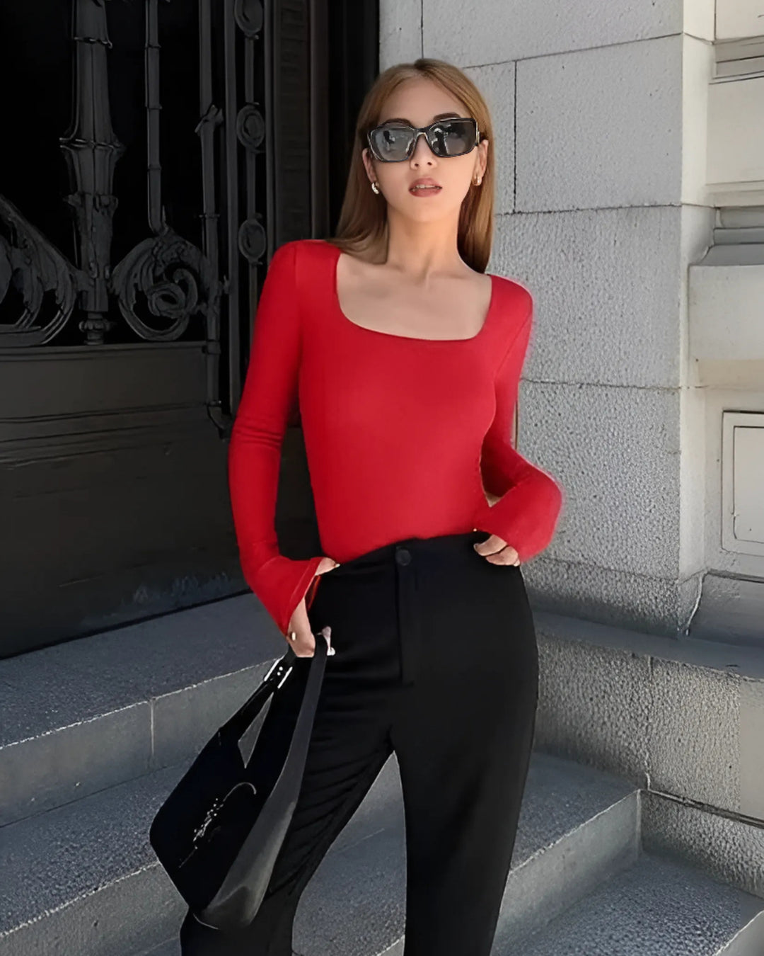 Long Sleeve Square Neck Solid Tummy Control Bodysuit