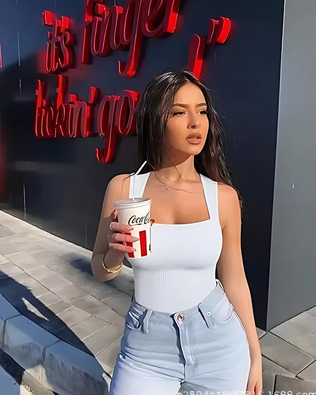 Sleeveless Wide Square Neck Ribbed Tummy Control Bodysuit