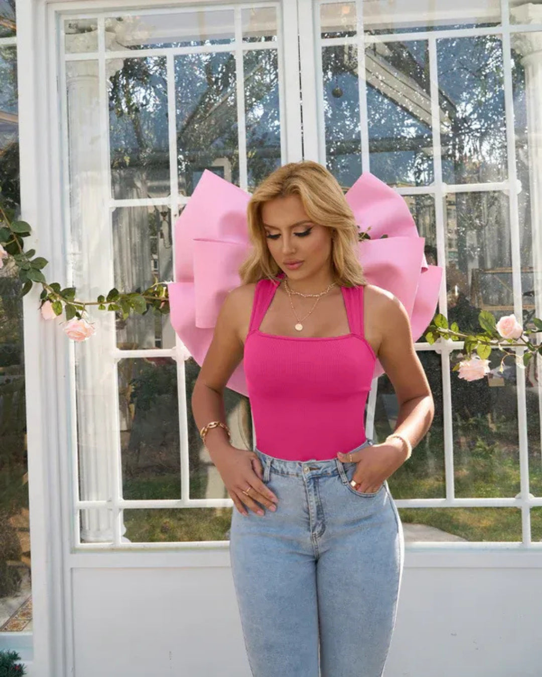 Sleeveless Wide Square Neck Ribbed Tummy Control Bodysuit