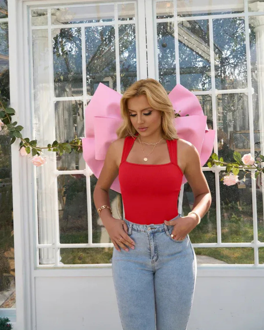 Sleeveless Wide Square Neck Ribbed Tummy Control Bodysuit