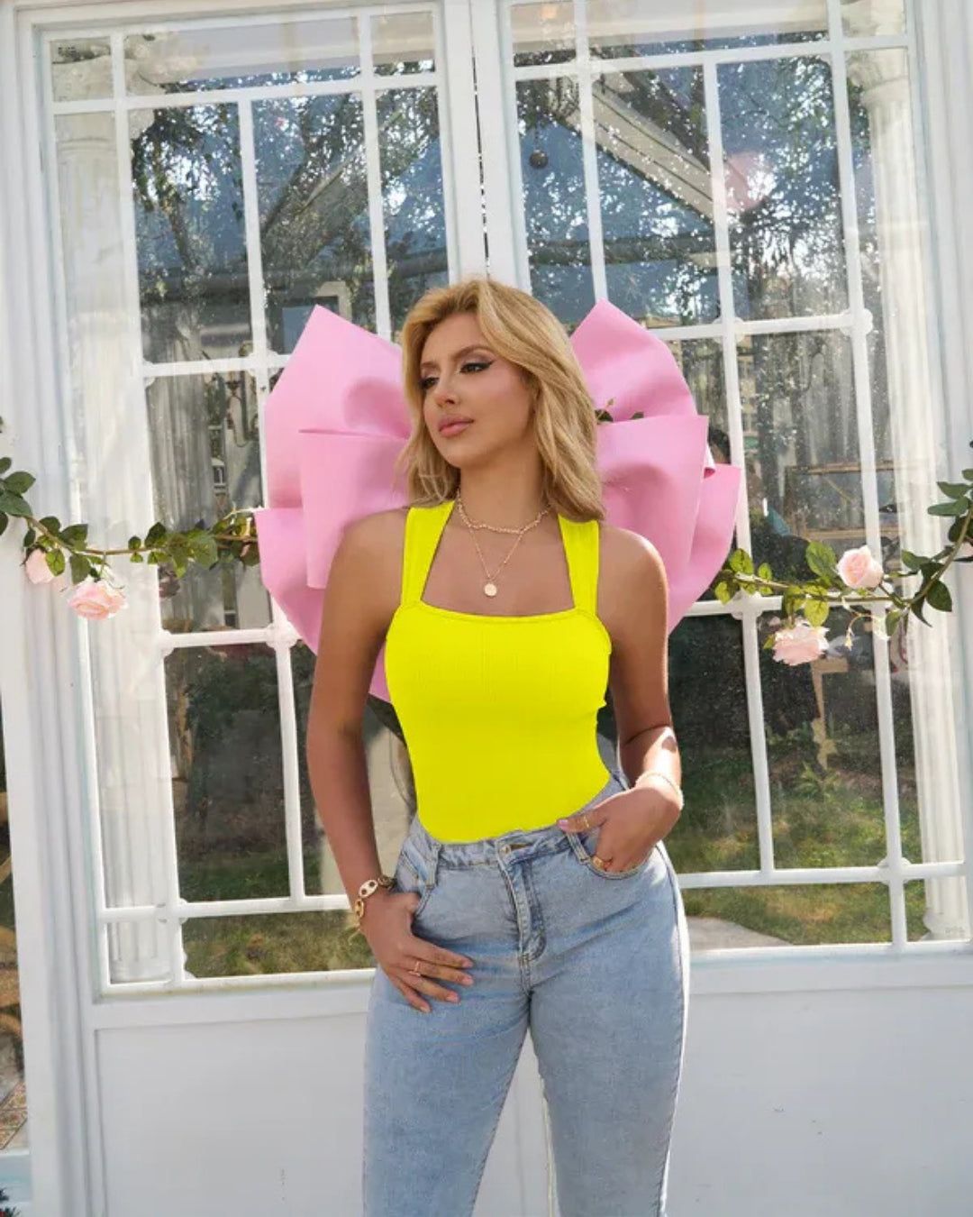 Sleeveless Wide Square Neck Ribbed Tummy Control Bodysuit