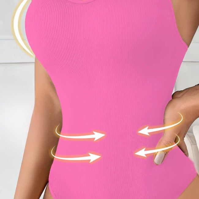 Sleeveless Square Neck Ribbed Tummy Control Bodysuit product feature