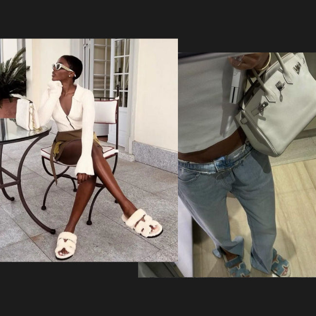 Women Fleence Fur Platform Furry Slippers