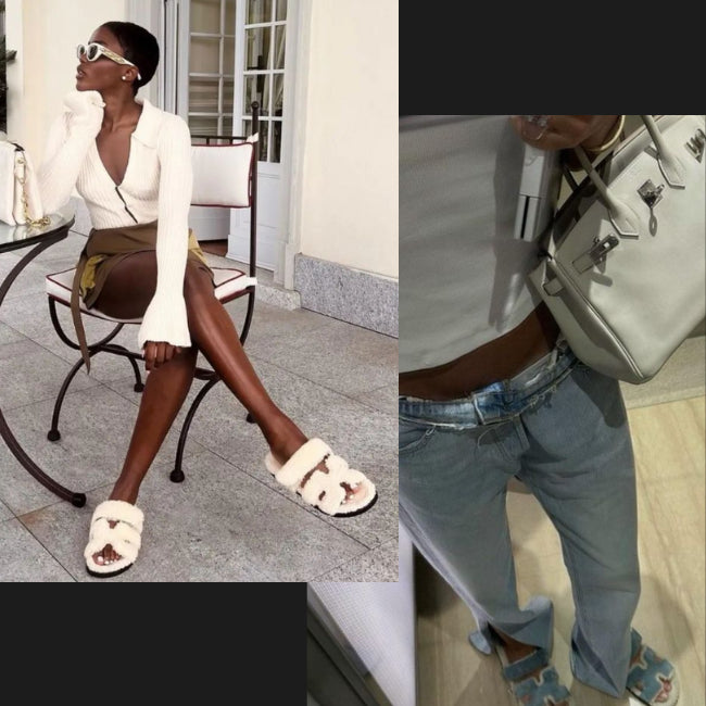 Women Fleence Fur Platform Furry Slippers