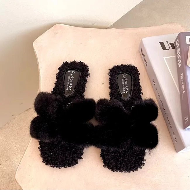 Women Plush Flatform Furry Slippers