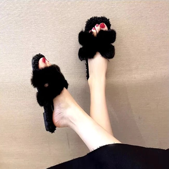 Women Plush Flatform Furry Slippers