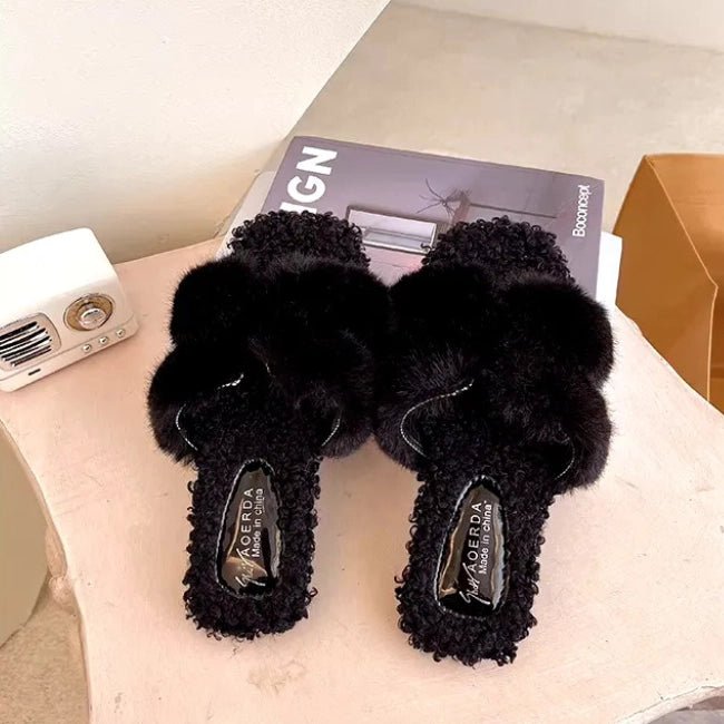 Women Plush Flatform Furry Slippers