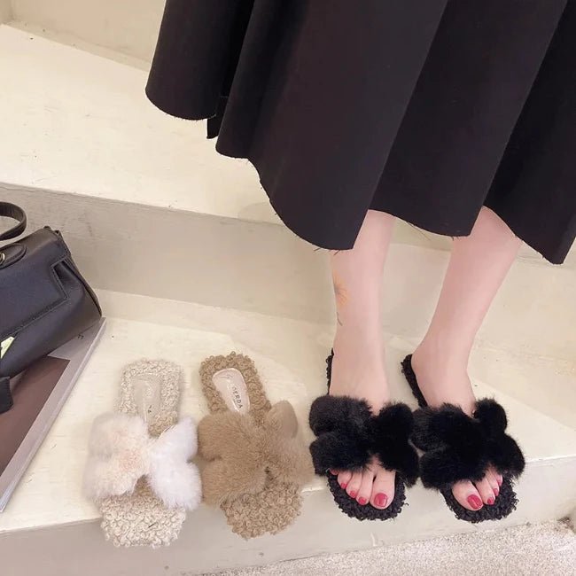Women Plush Flatform Furry Slippers