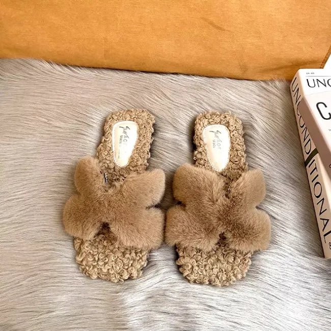 Women Plush Flatform Furry Slippers