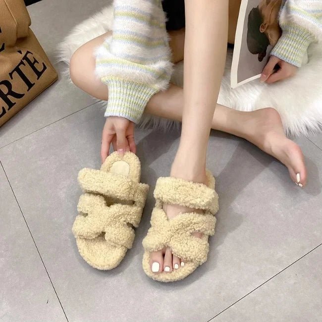 Women Fleence Fur Platform Furry Slippers