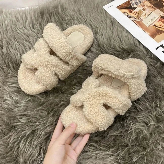 Women Fleence Fur Platform Furry Slippers