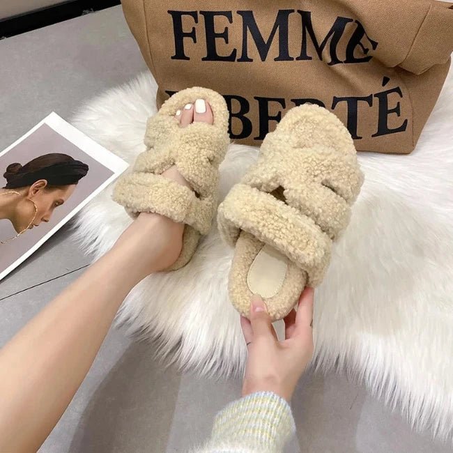 Women Fleence Fur Platform Furry Slippers