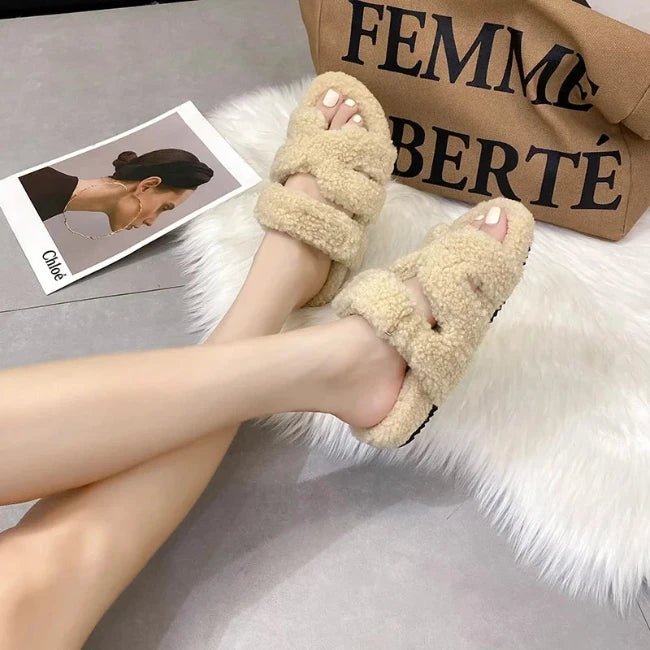 Women Fleence Fur Platform Furry Slippers