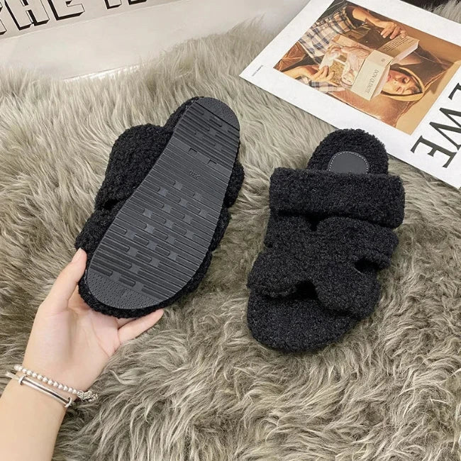 Women Fleence Fur Platform Furry Slippers