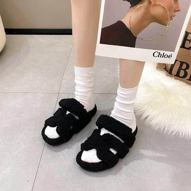 Women Fleence Fur Platform Furry Slippers