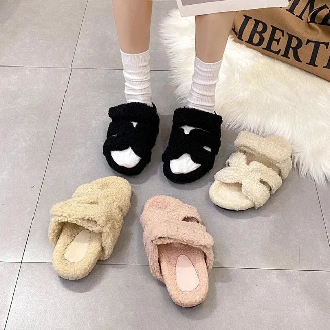 Women Fleence Fur Platform Furry Slippers