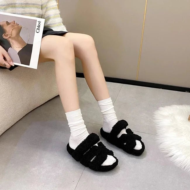Women Fleence Fur Platform Furry Slippers