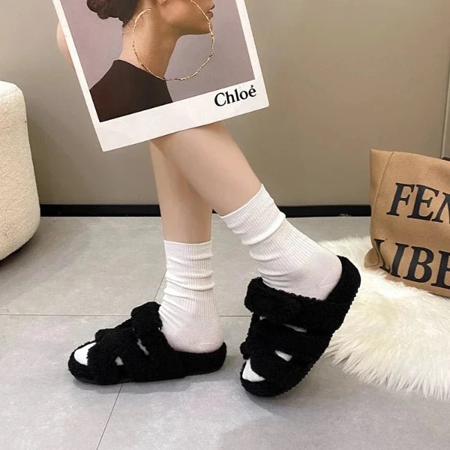 Women Fleence Fur Platform Furry Slippers