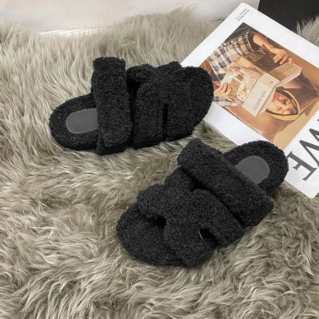 Women Fleence Fur Platform Furry Slippers