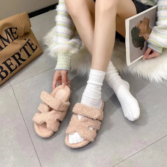 Women Fleence Fur Platform Furry Slippers