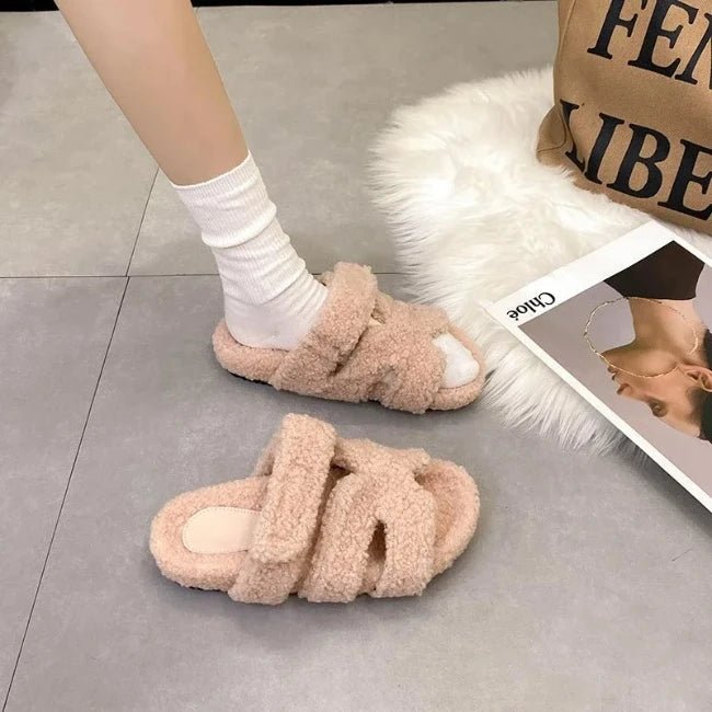 Women Fleence Fur Platform Furry Slippers