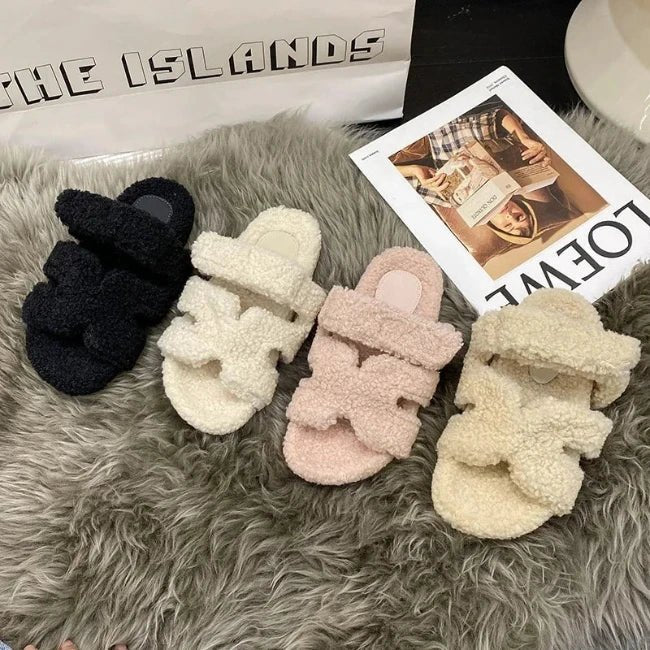 Women Fleence Fur Platform Furry Slippers