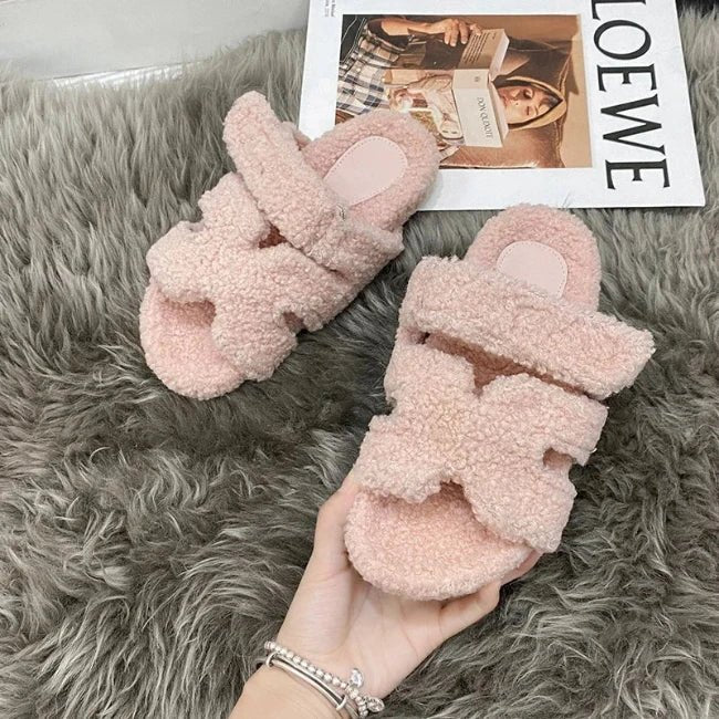 Women Fleence Fur Platform Furry Slippers