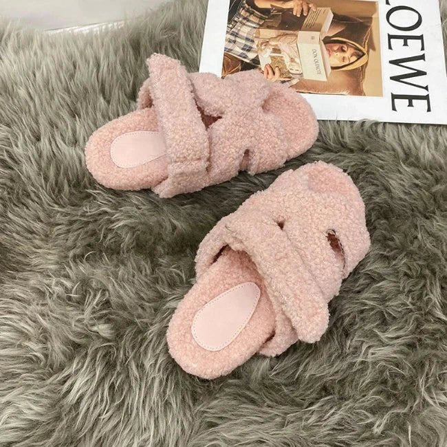 Women Fleence Fur Platform Furry Slippers