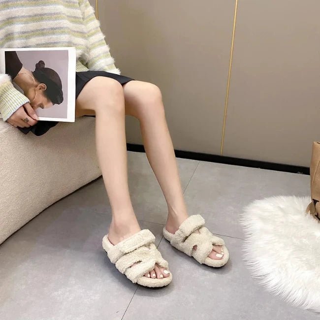 Women Fleence Fur Platform Furry Slippers