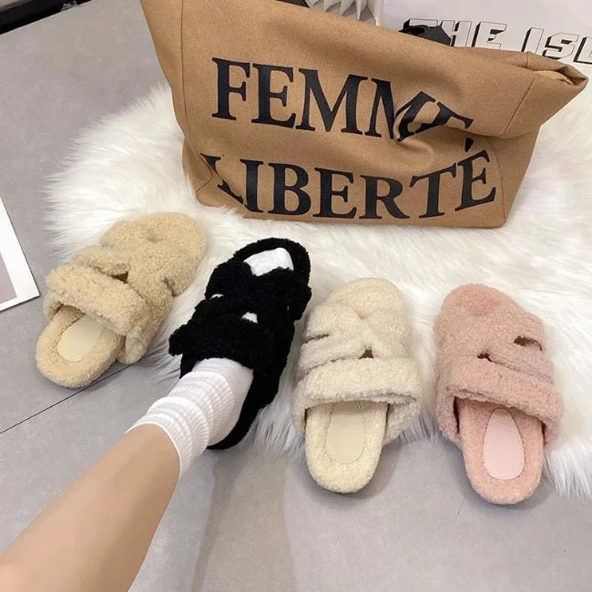 Women Fleence Fur Platform Furry Slippers
