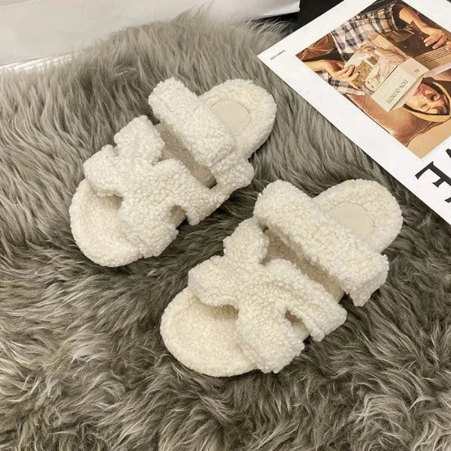 Women Fleence Fur Platform Furry Slippers