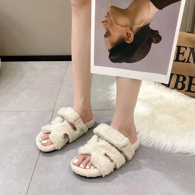 Women Fleence Fur Platform Furry Slippers
