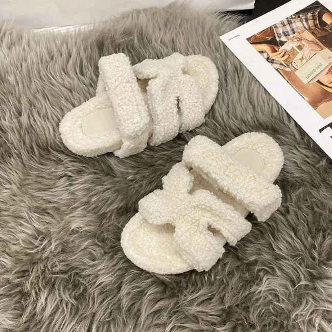 Women Fleence Fur Platform Furry Slippers