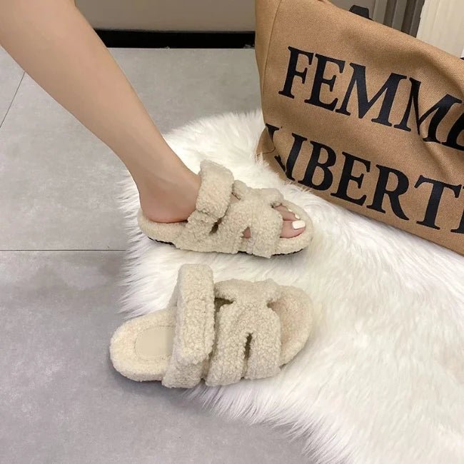 Women Fleence Fur Platform Furry Slippers
