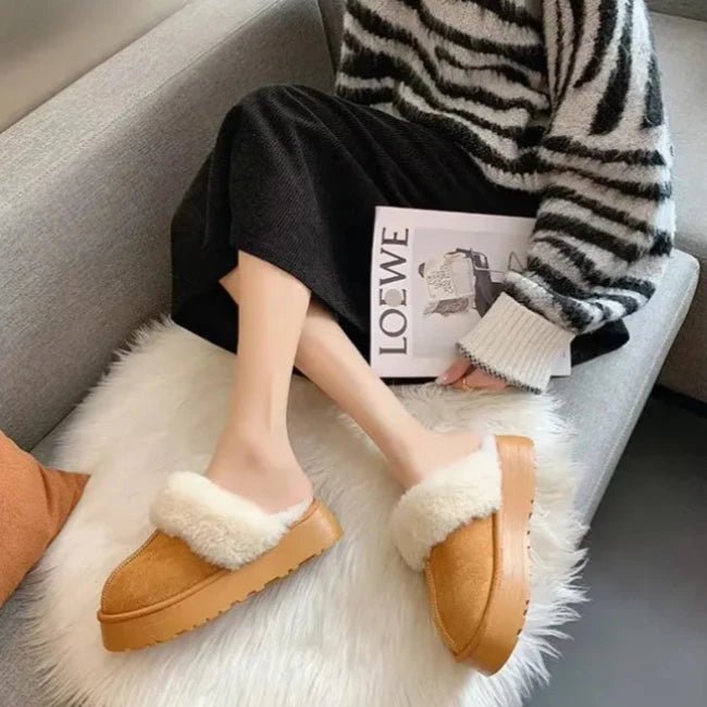 Women Plush Platform Furry Slippers