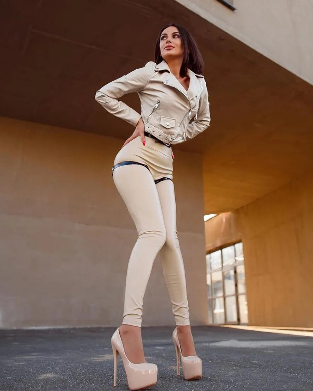Sexy Stretchy Tummy Leather Leggings