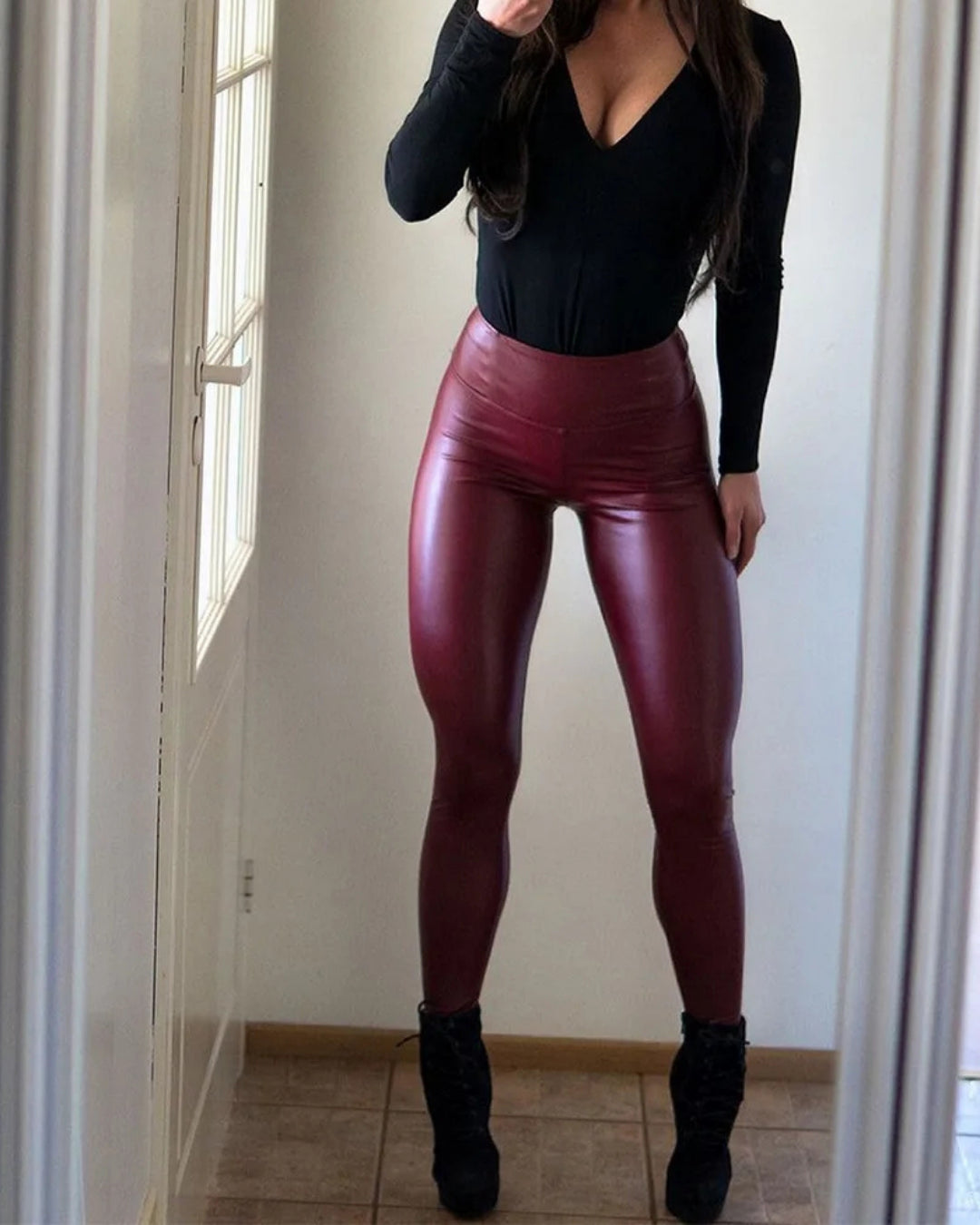 Sexy Stretchy Tummy Leather Leggings