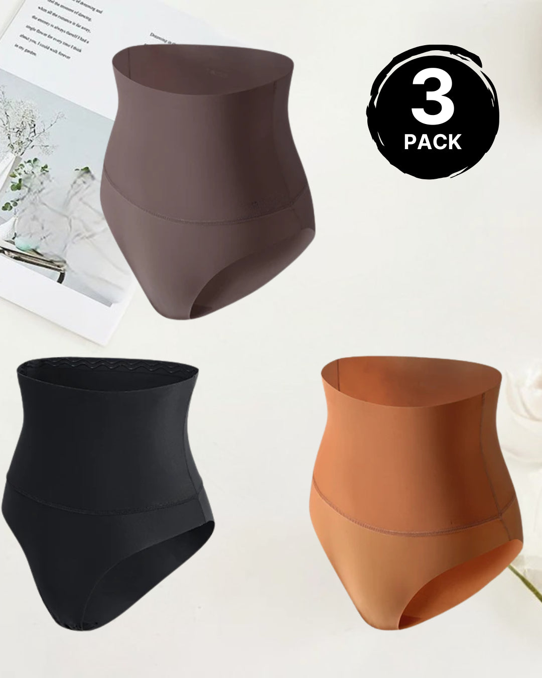 High Waisted Tummy Control Briefs Tea Leaf Black Caramel